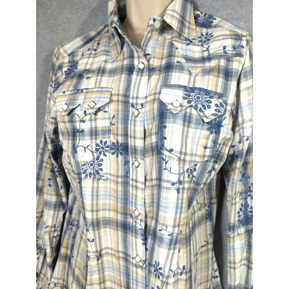 ROCKMOUNT Ranch Wear Shirt Women L Tru-West Embroidered Snap Button Western USA